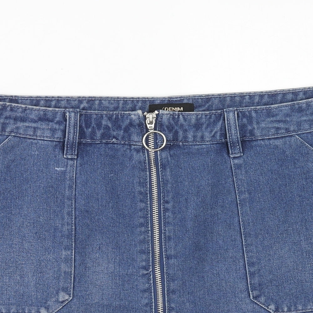 Papaya Womens Blue Cotton Mini Skirt Size 14 Zip