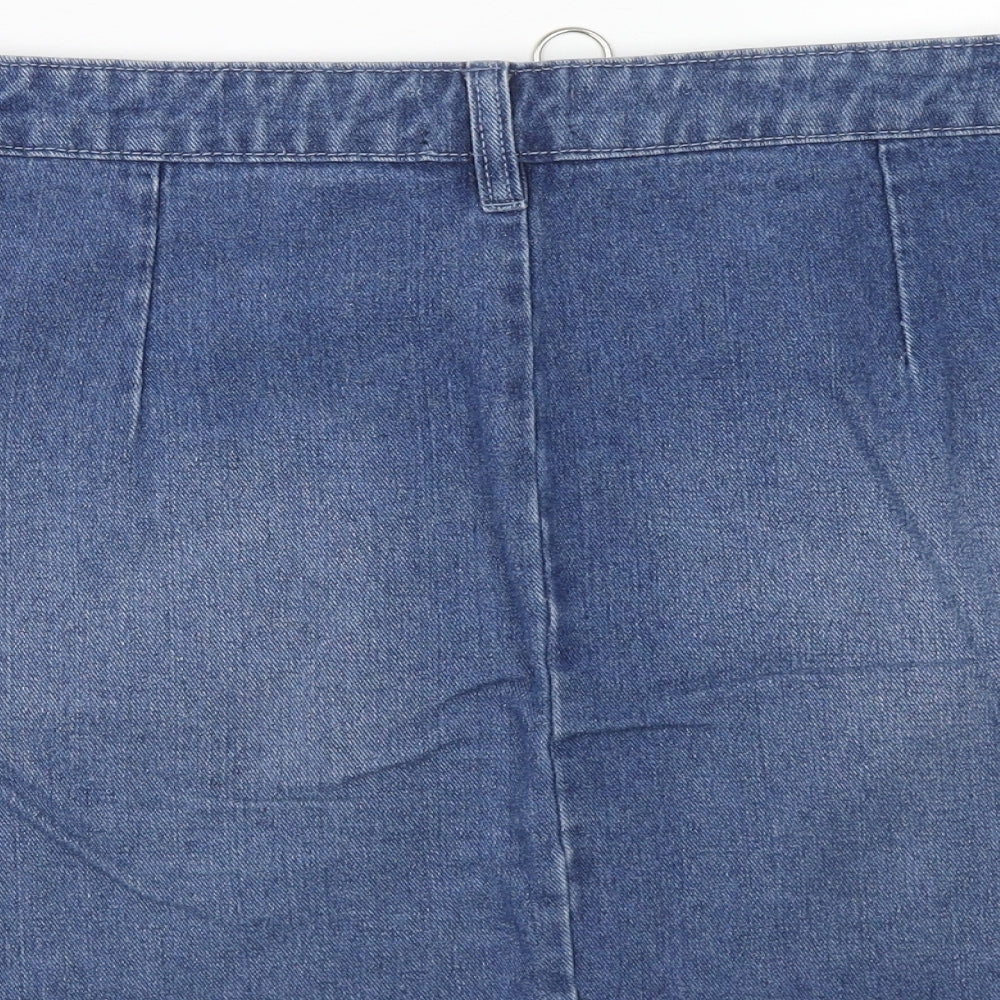 Papaya Womens Blue Cotton Mini Skirt Size 14 Zip