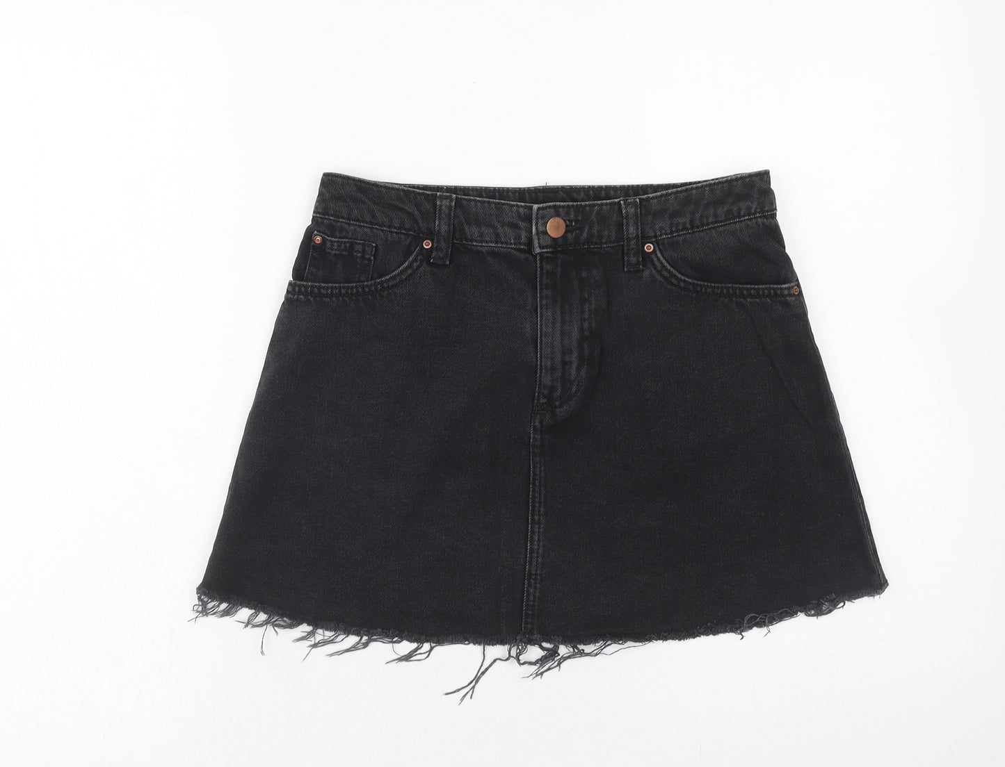 H&M Womens Black Cotton Mini Skirt Size 8 Zip - Distressed