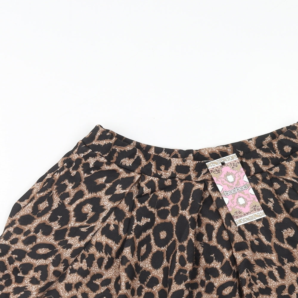 Boohoo Womens Brown Animal Print Polyester Mini Skirt Size 10 - Leopard Print