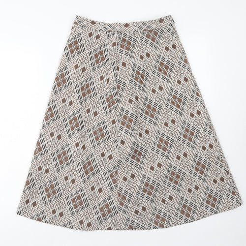 Preworn Womens Brown Geometric Acrylic A-Line Skirt Size 14 Zip