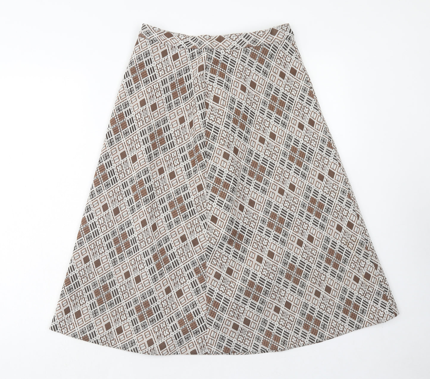 Preworn Womens Brown Geometric Acrylic A-Line Skirt Size 14 Zip