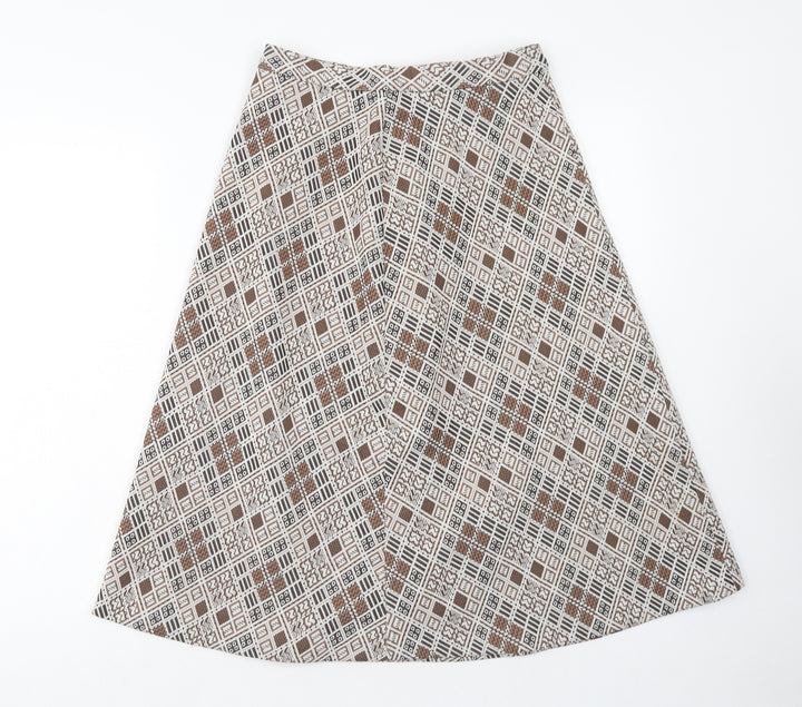 Preworn Womens Brown Geometric Acrylic A-Line Skirt Size 14 Zip