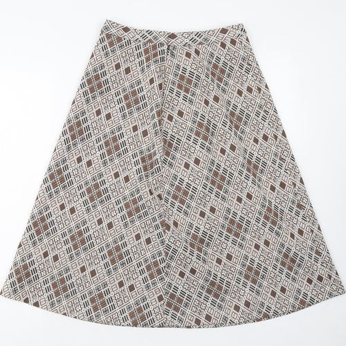 Preworn Womens Brown Geometric Acrylic A-Line Skirt Size 14 Zip