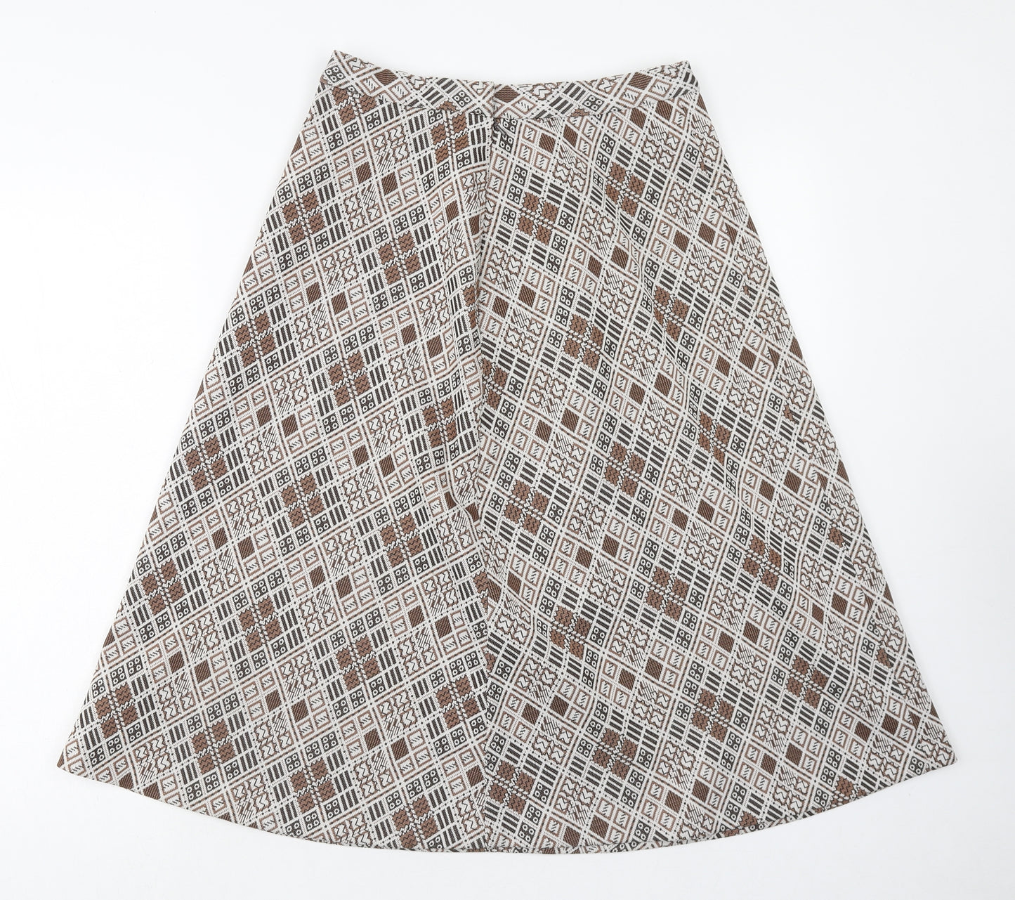Preworn Womens Brown Geometric Acrylic A-Line Skirt Size 14 Zip