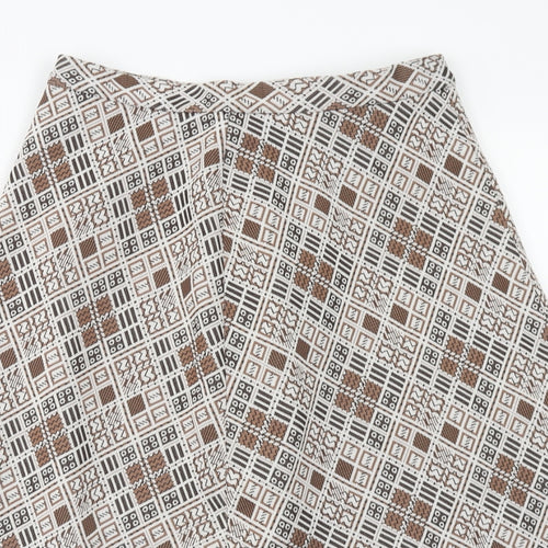Preworn Womens Brown Geometric Acrylic A-Line Skirt Size 14 Zip