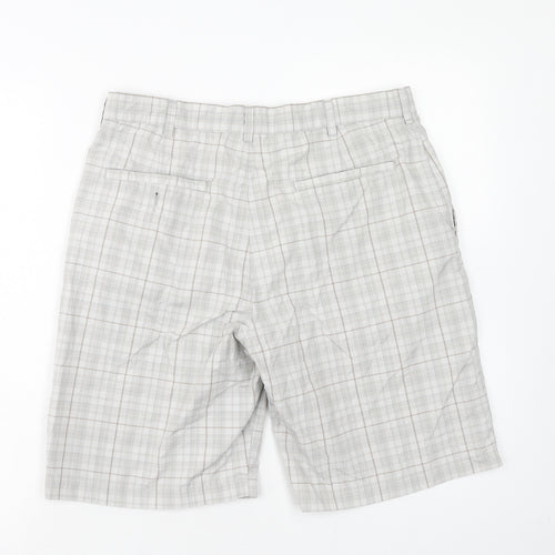 Ben Hogan Mens Grey Plaid Cotton Chino Shorts Size 32 in Regular Zip