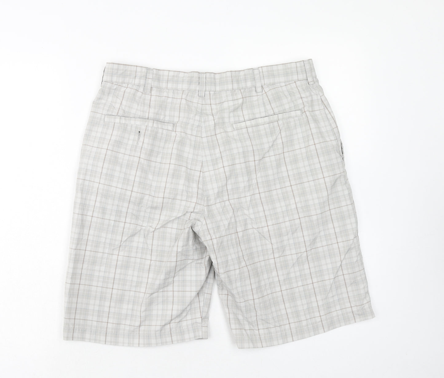 Ben Hogan Mens Grey Plaid Cotton Chino Shorts Size 32 in Regular Zip