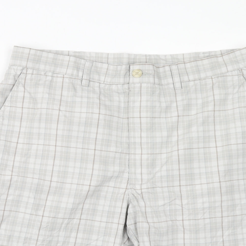 Ben Hogan Mens Grey Plaid Cotton Chino Shorts Size 32 in Regular Zip