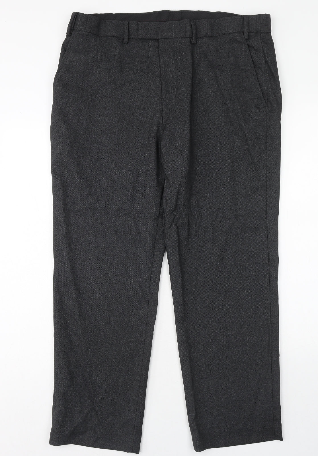 Marks and Spencer Mens Grey Polyester Trousers Size 38 in L29 in Regular Hook & Eye