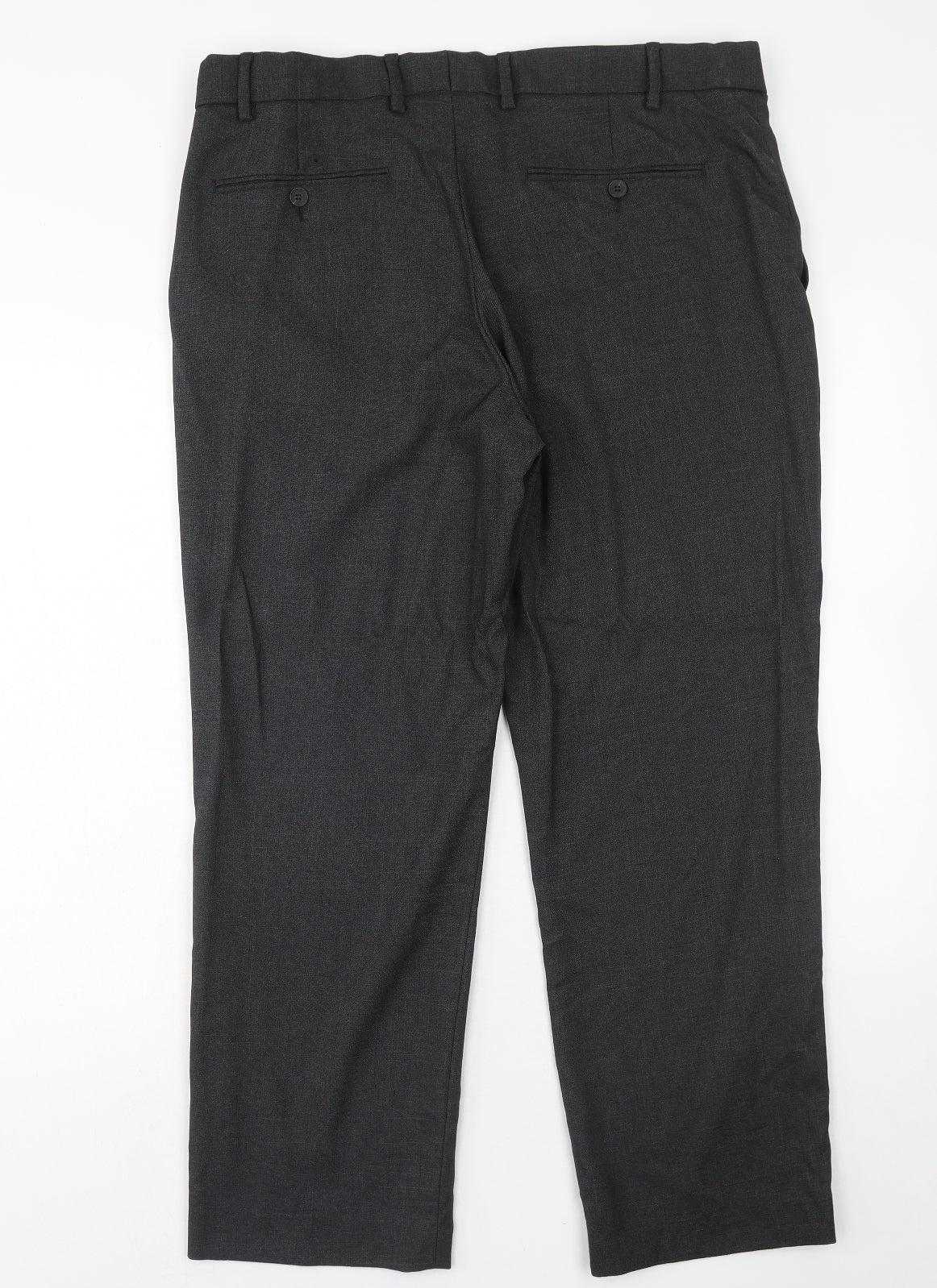 Marks and Spencer Mens Grey Polyester Trousers Size 38 in L29 in Regular Hook & Eye