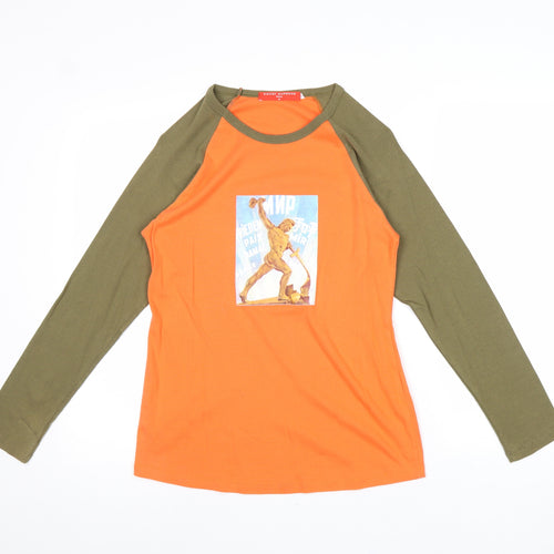 Soviet Supreme Womens Orange Cotton Basic T-Shirt Size L Round Neck