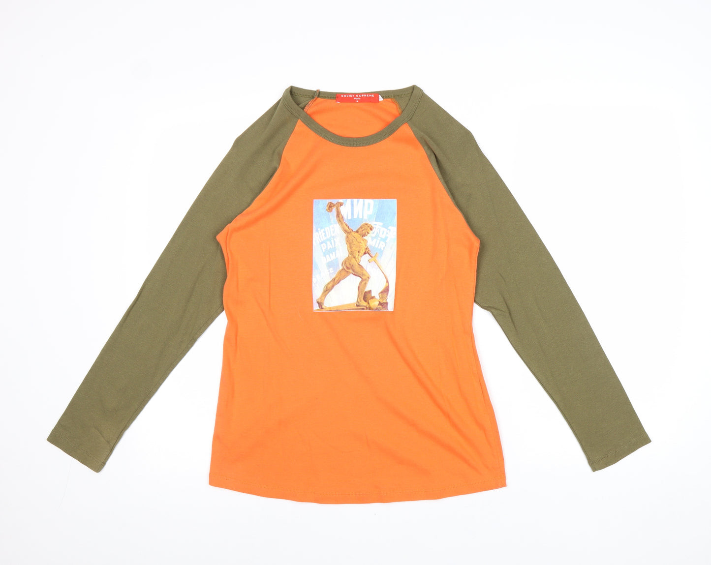 Soviet Supreme Womens Orange Cotton Basic T-Shirt Size L Round Neck