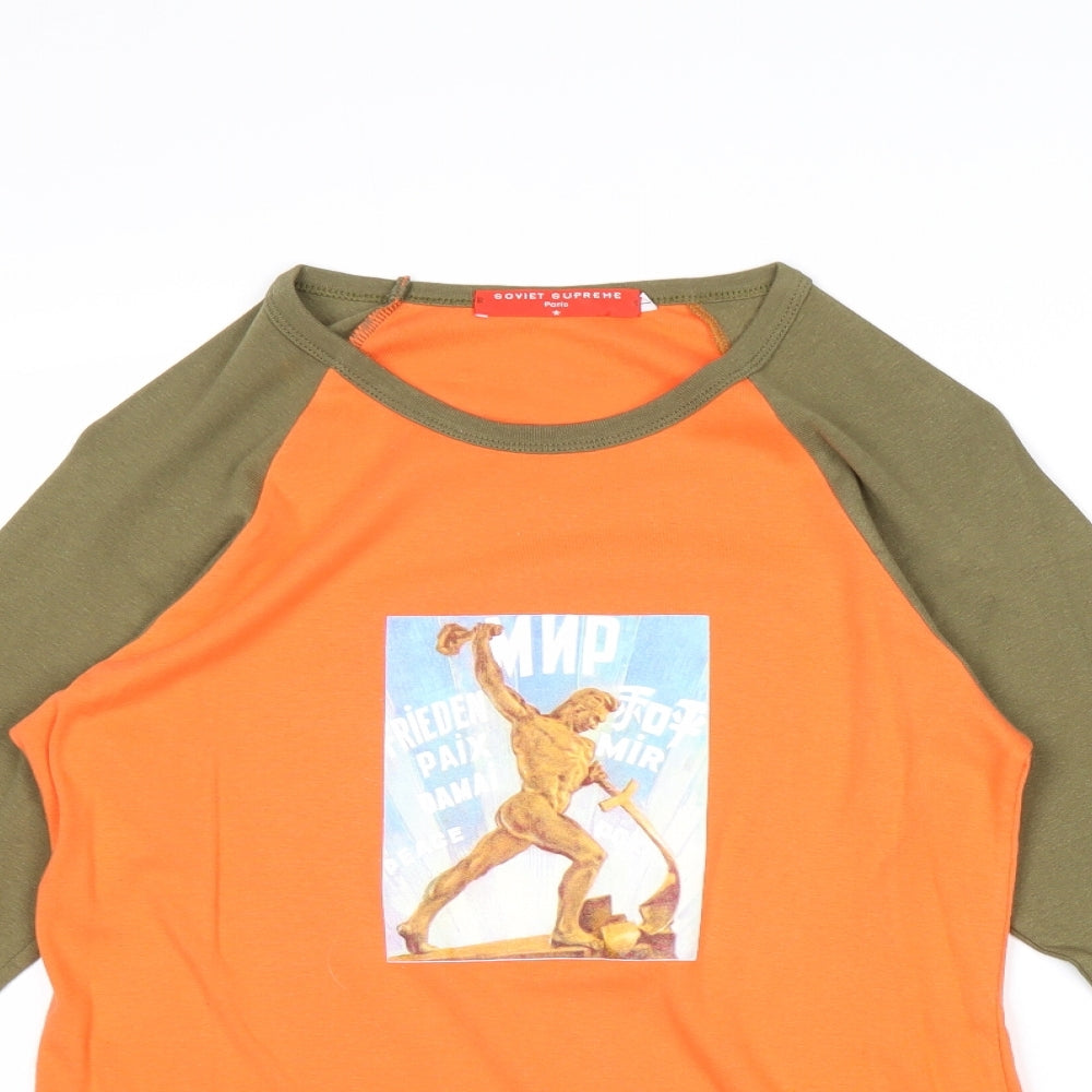 Soviet Supreme Womens Orange Cotton Basic T-Shirt Size L Round Neck