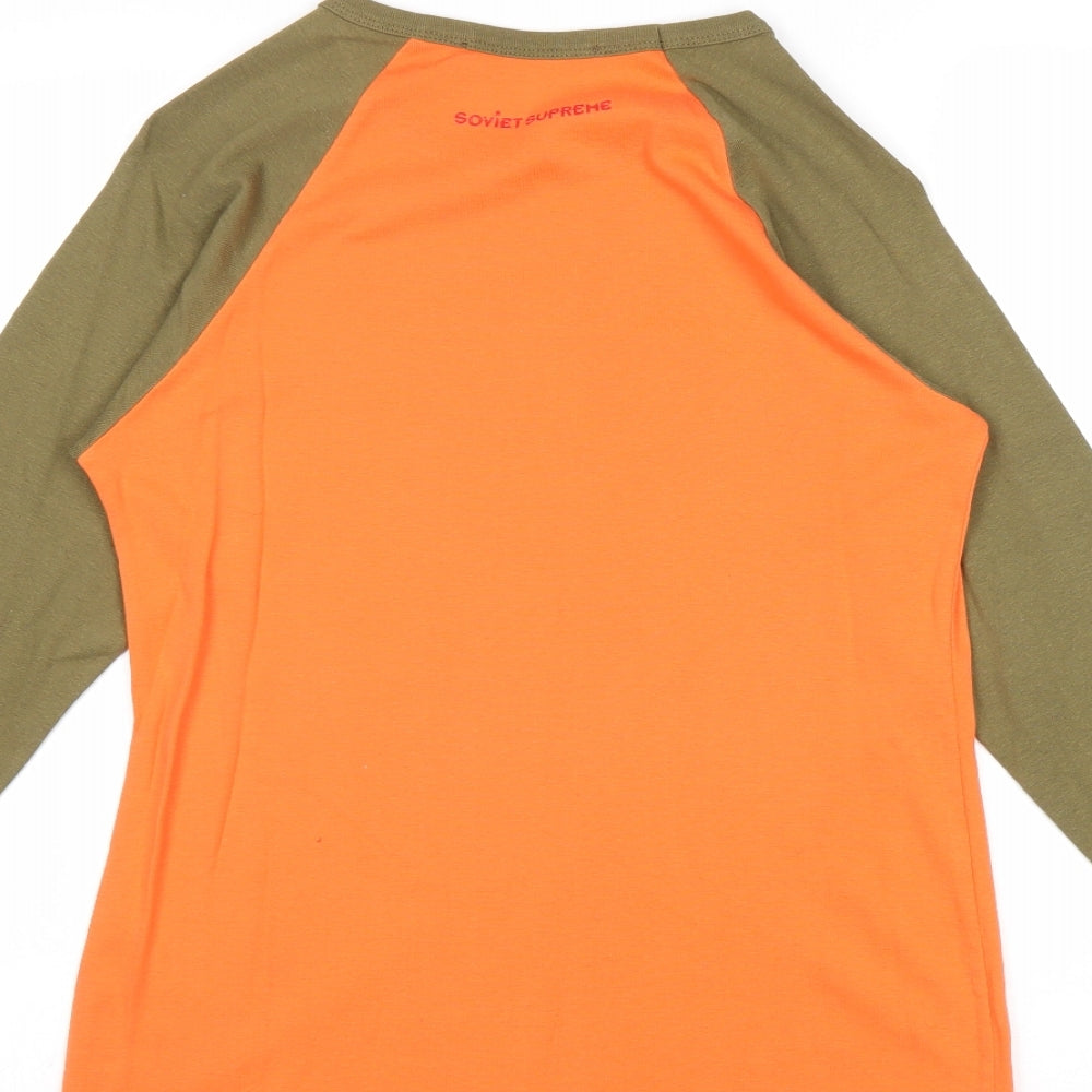 Soviet Supreme Womens Orange Cotton Basic T-Shirt Size L Round Neck