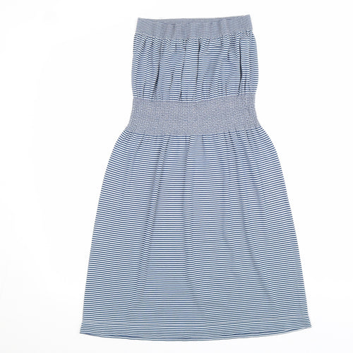 Ocean Club Womens Blue Striped Cotton Fit & Flare Size 8 Off the Shoulder Pullover