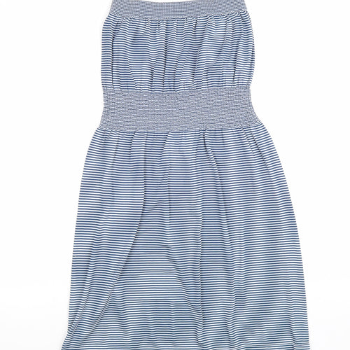 Ocean Club Womens Blue Striped Cotton Fit & Flare Size 8 Off the Shoulder Pullover