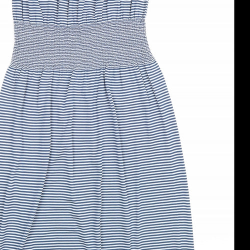Ocean Club Womens Blue Striped Cotton Fit & Flare Size 8 Off the Shoulder Pullover