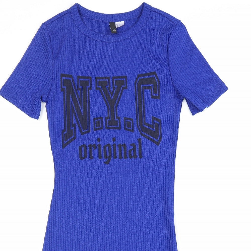 Divided Womens Blue Polyester Bodycon Size 6 Round Neck Pullover - N.Y.C Original