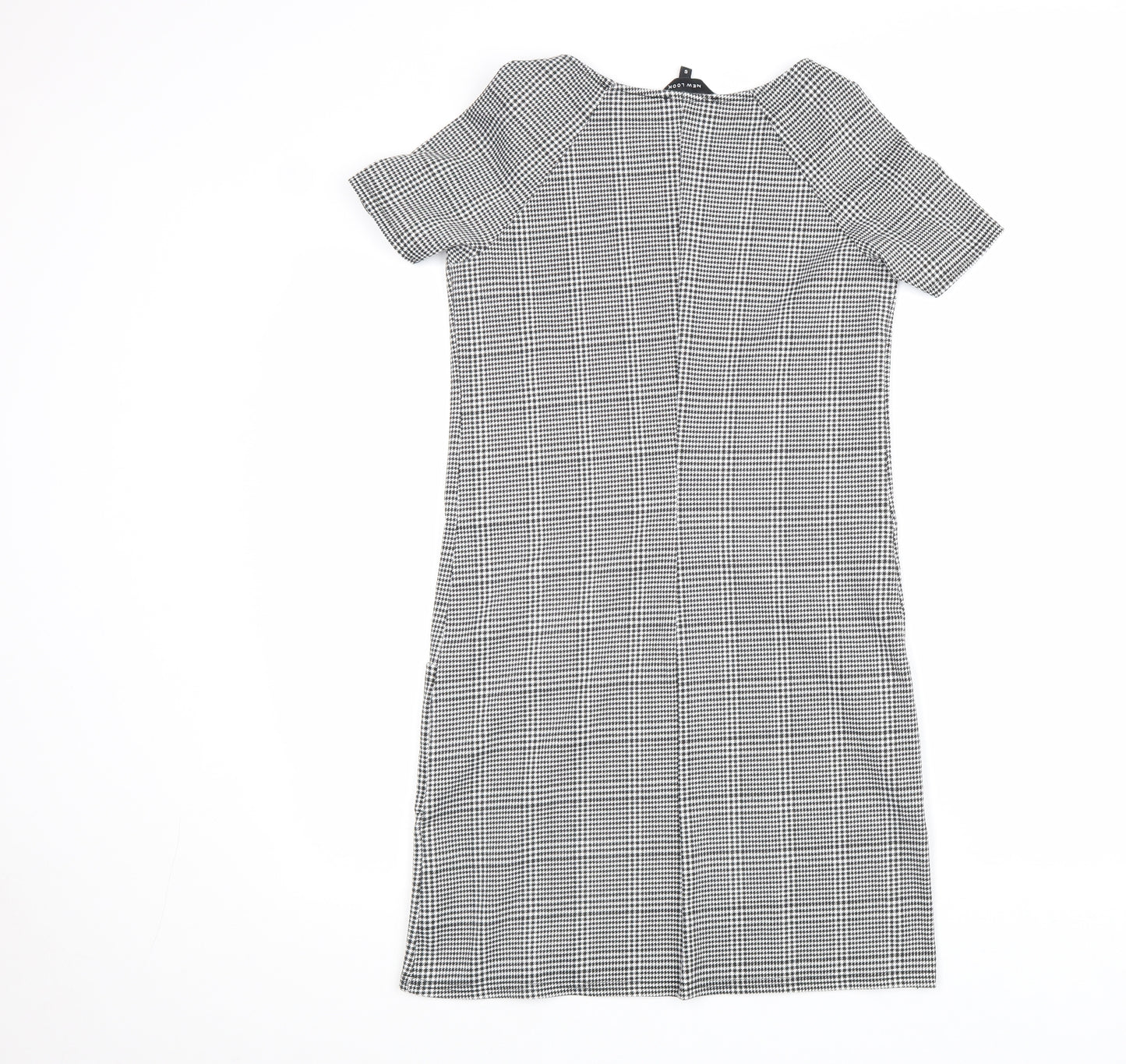 New Look Womens Black Plaid Polyester Shift Size 6 Scoop Neck Pullover