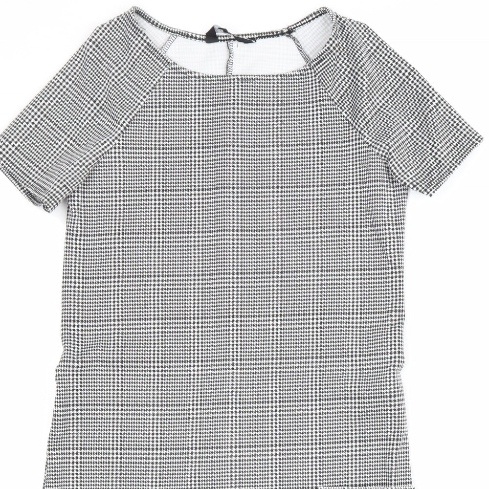 New Look Womens Black Plaid Polyester Shift Size 6 Scoop Neck Pullover