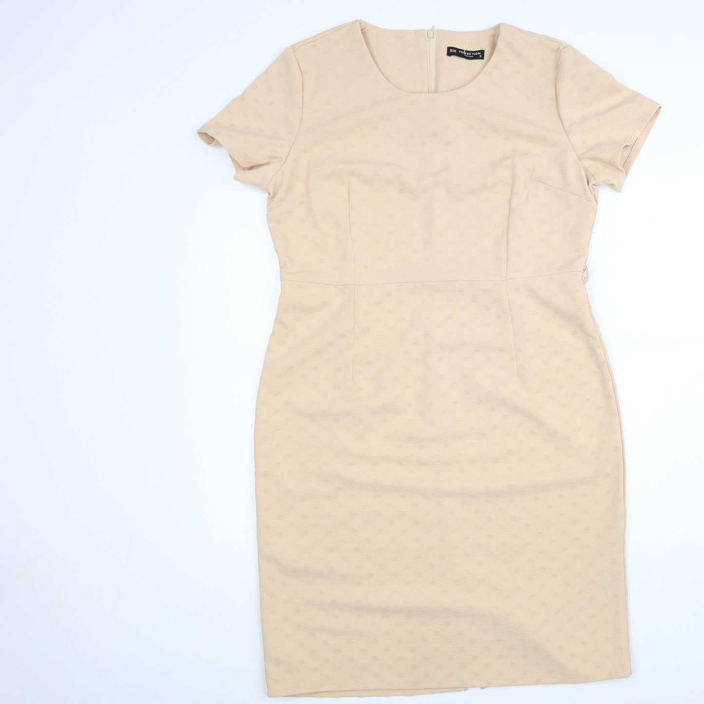 Collection London Womens Beige Polyester Sheath Size 16 Round Neck Zip