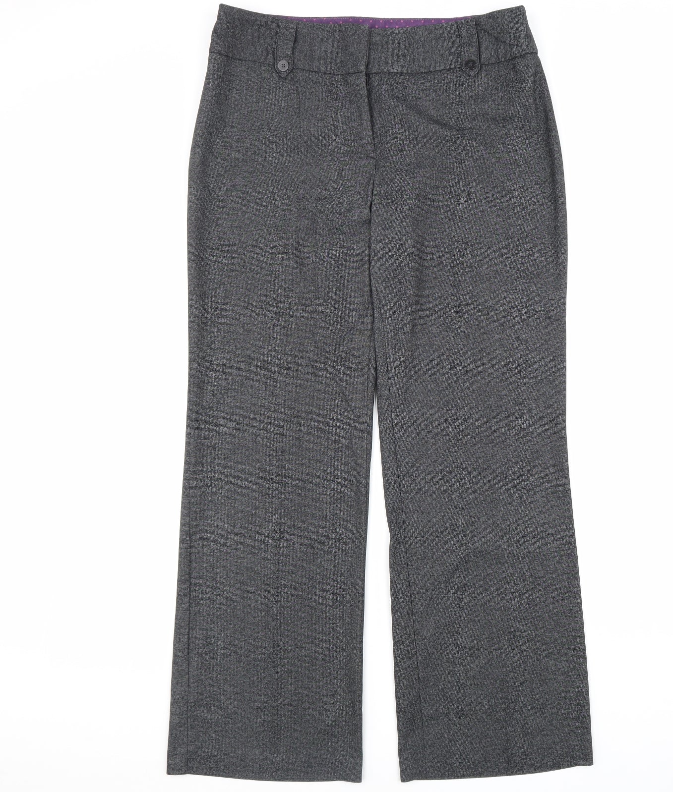 NEXT Womens Grey Geometric Cotton Trousers Size 14 L32 in Regular Zip