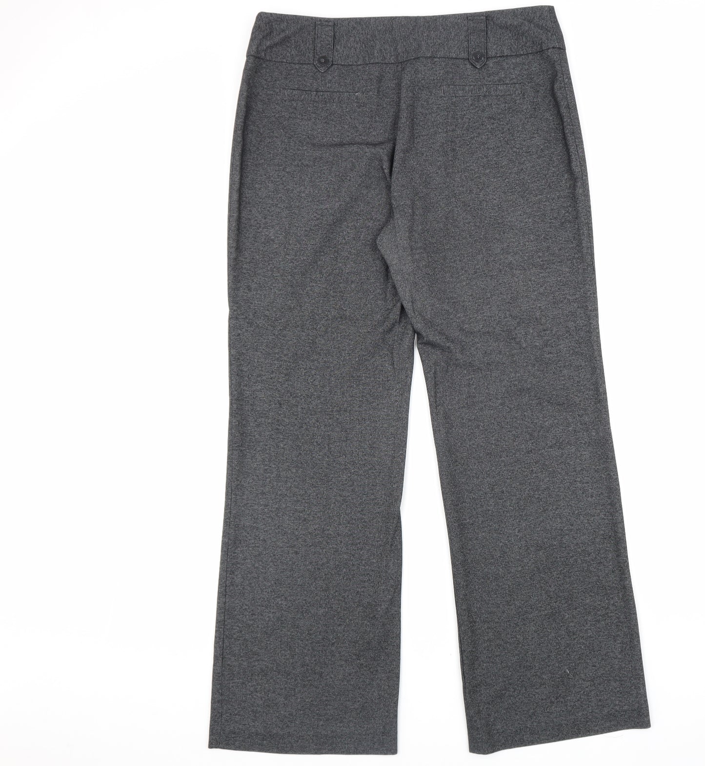 NEXT Womens Grey Geometric Cotton Trousers Size 14 L32 in Regular Zip
