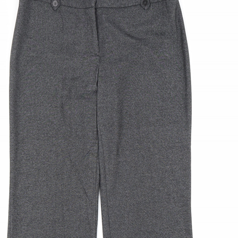NEXT Womens Grey Geometric Cotton Trousers Size 14 L32 in Regular Zip