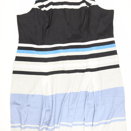 eShakti Womens Multicoloured Striped Polyester A-Line Size L Boat Neck Zip
