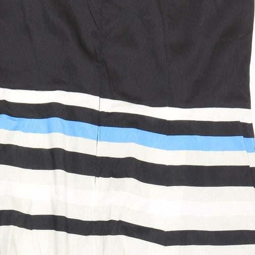 eShakti Womens Multicoloured Striped Polyester A-Line Size L Boat Neck Zip