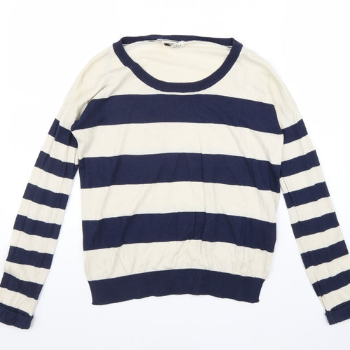 New Look Womens Beige Scoop Neck Striped Cotton Pullover Jumper Size 6