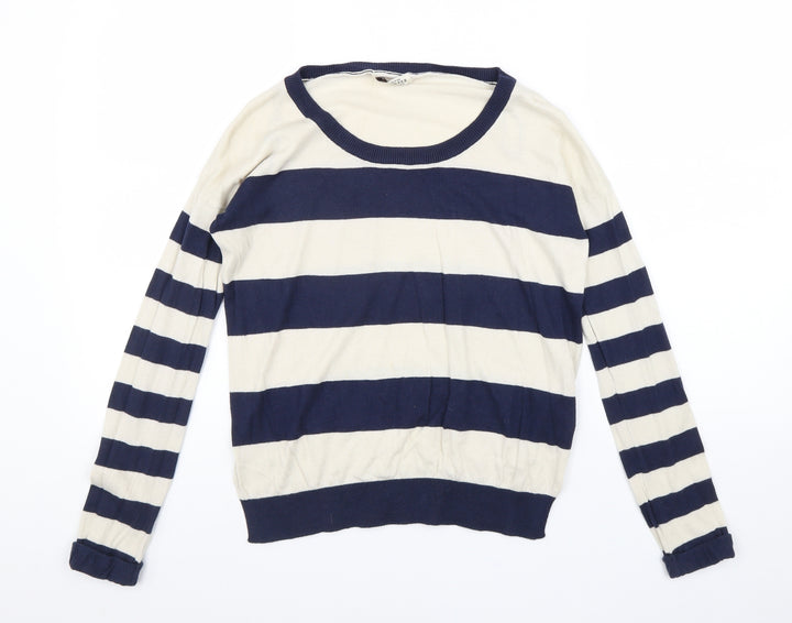 New Look Womens Beige Scoop Neck Striped Cotton Pullover Jumper Size 6
