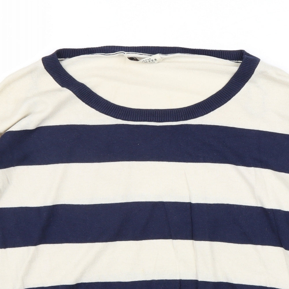 New Look Womens Beige Scoop Neck Striped Cotton Pullover Jumper Size 6
