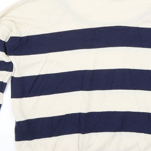New Look Womens Beige Scoop Neck Striped Cotton Pullover Jumper Size 6