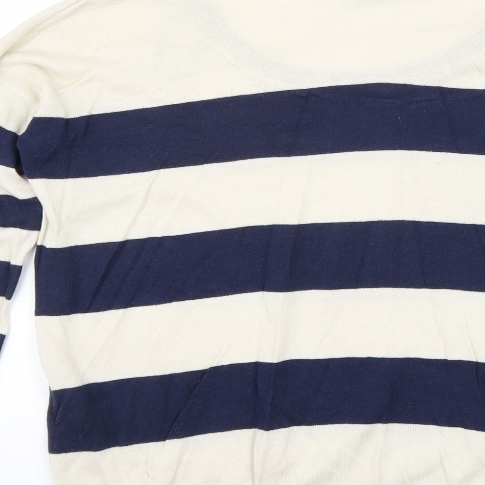 New Look Womens Beige Scoop Neck Striped Cotton Pullover Jumper Size 6
