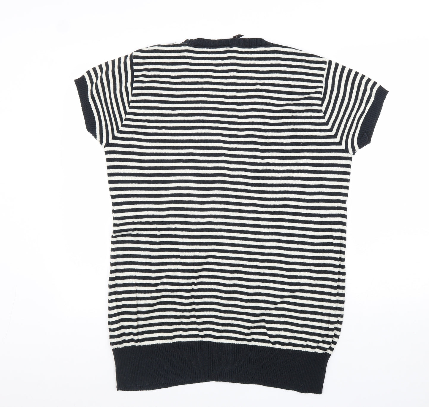 Topshop Womens Black V-Neck Striped Cotton Cardigan Jumper Size 16