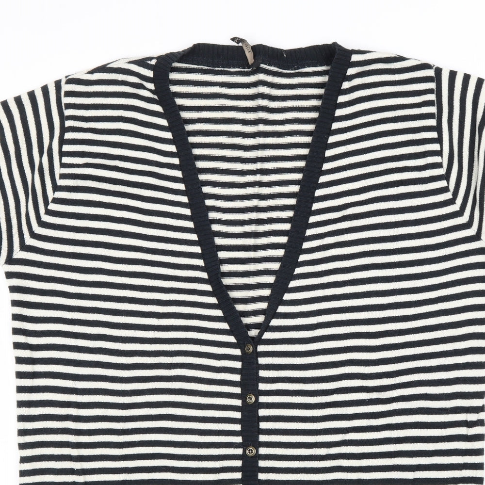 Topshop Womens Black V-Neck Striped Cotton Cardigan Jumper Size 16
