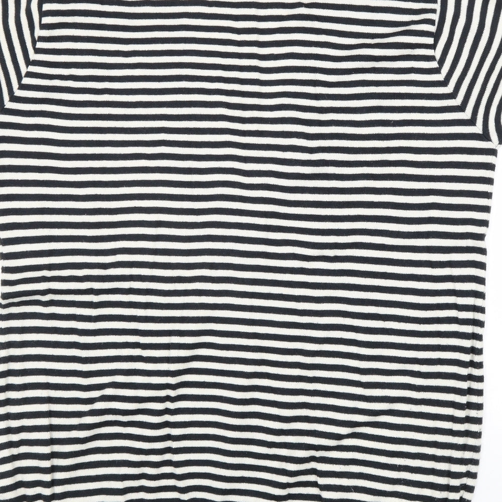 Topshop Womens Black V-Neck Striped Cotton Cardigan Jumper Size 16