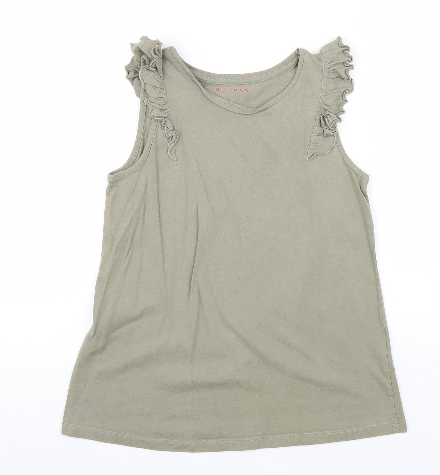 Nutmeg Girls Green Cotton Basic Tank Size 13-14 Years Round Neck Pullover