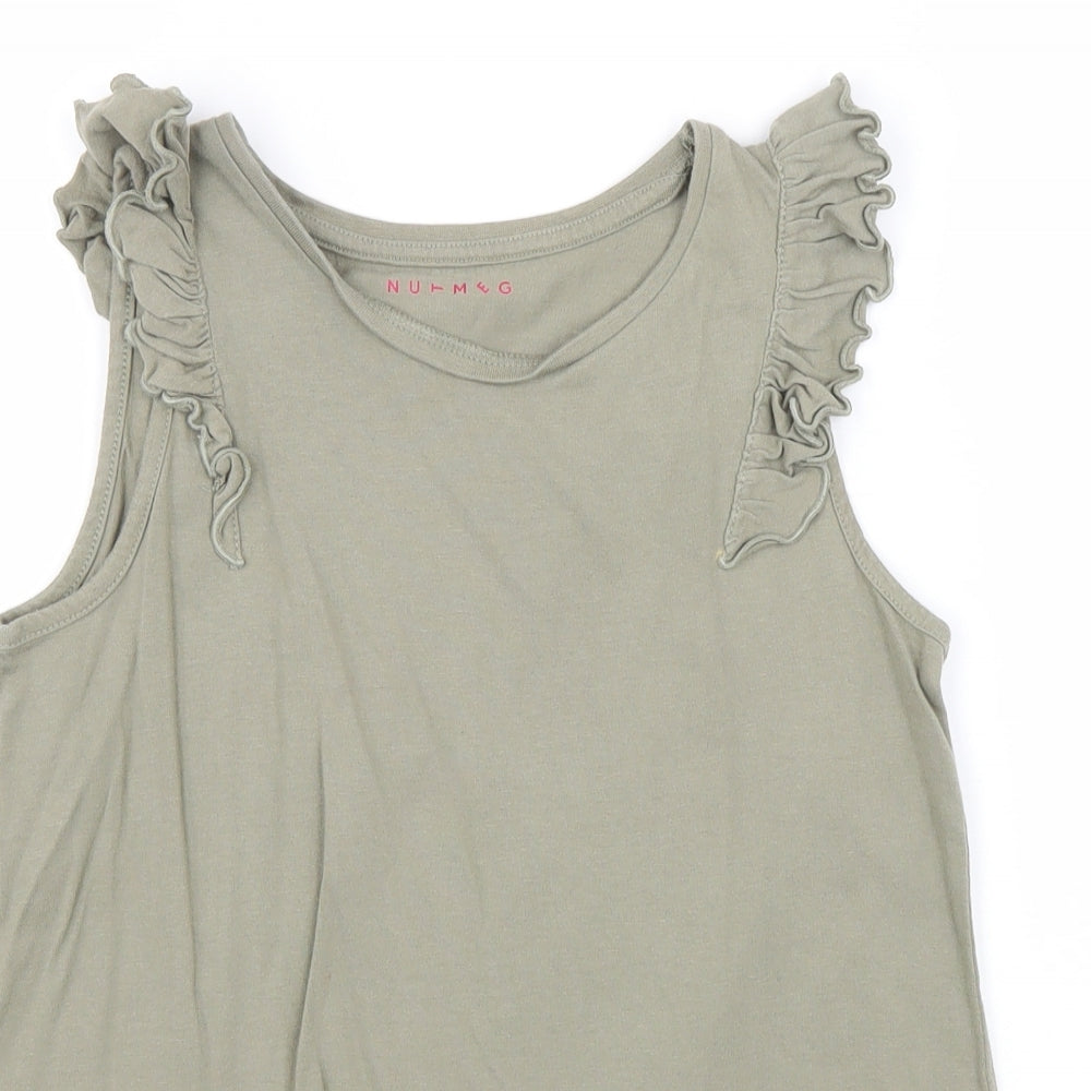 Nutmeg Girls Green Cotton Basic Tank Size 13-14 Years Round Neck Pullover