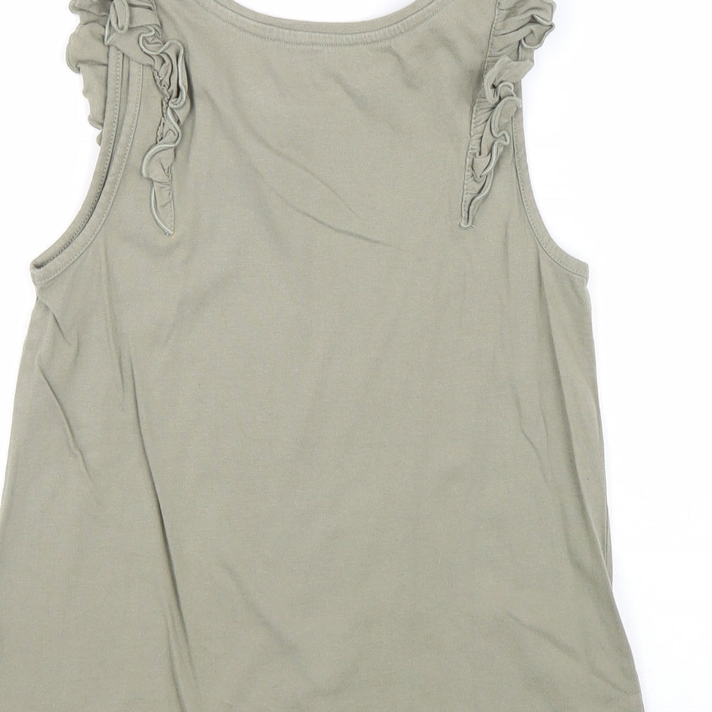Nutmeg Girls Green Cotton Basic Tank Size 13-14 Years Round Neck Pullover