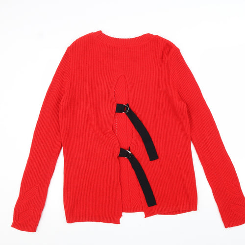 Primark Womens Red Round Neck Acrylic Pullover Jumper Size M