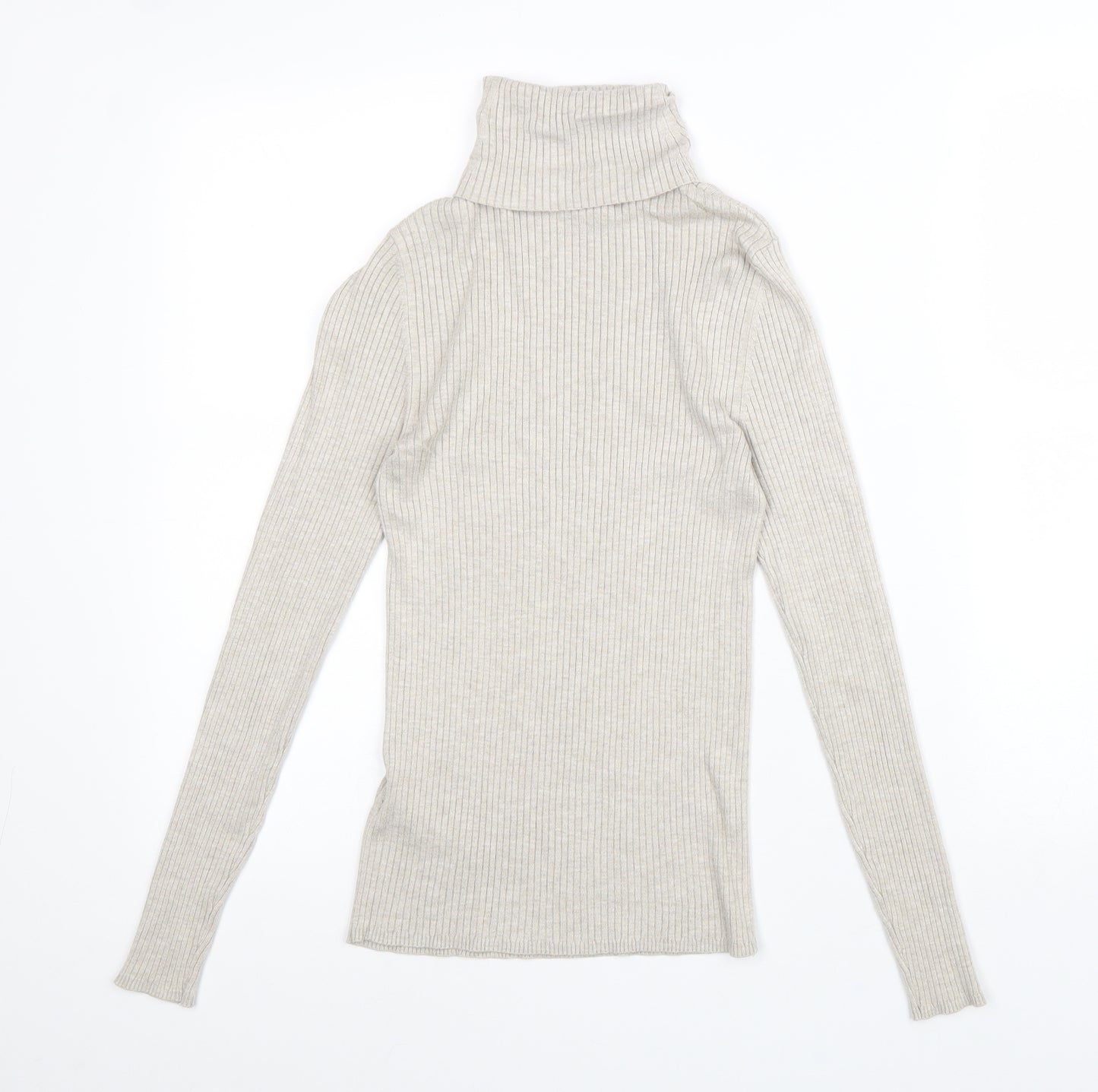 New Look Womens Beige Acrylic Basic T-Shirt Size 10 Roll Neck