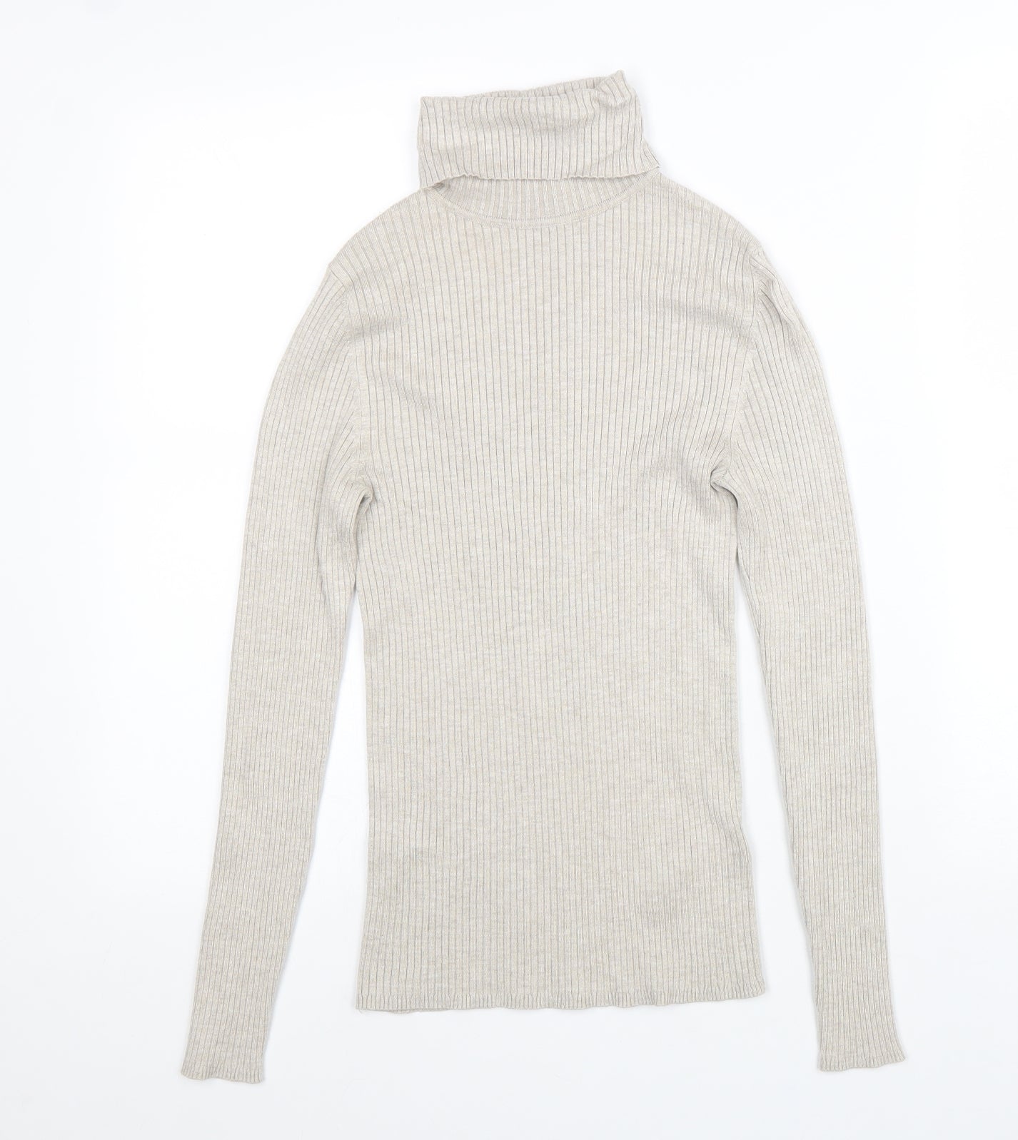 New Look Womens Beige Acrylic Basic T-Shirt Size 10 Roll Neck