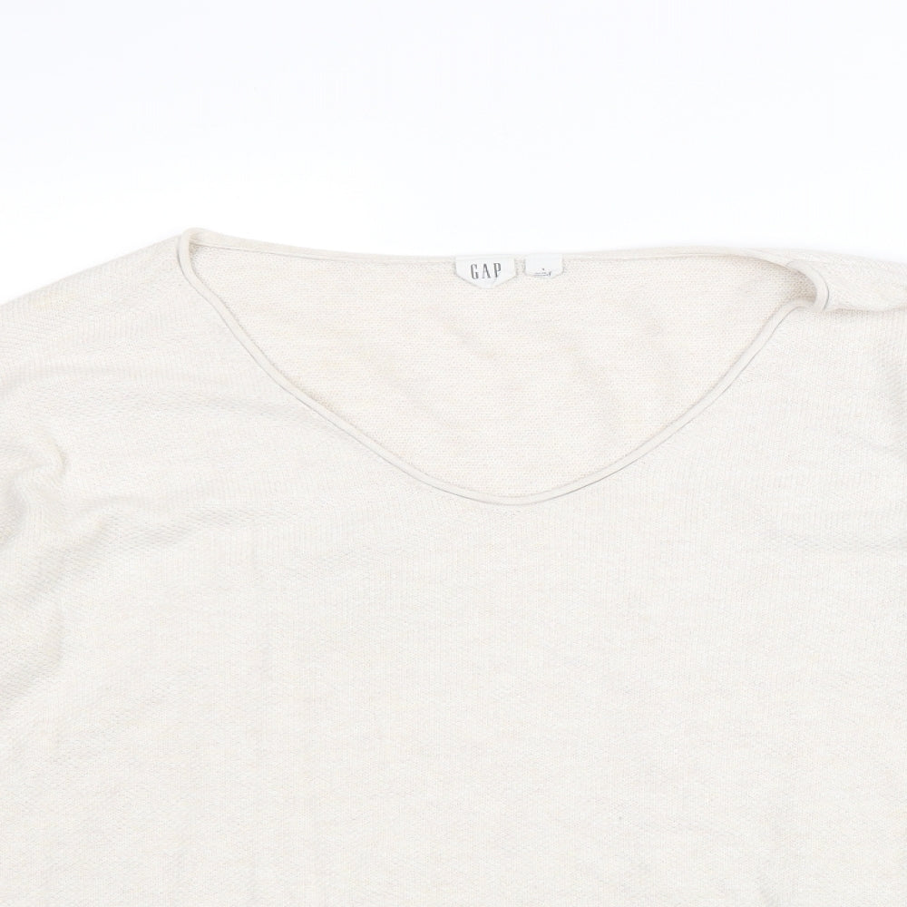 Gap Womens Beige V-Neck Cotton Pullover Jumper Size S