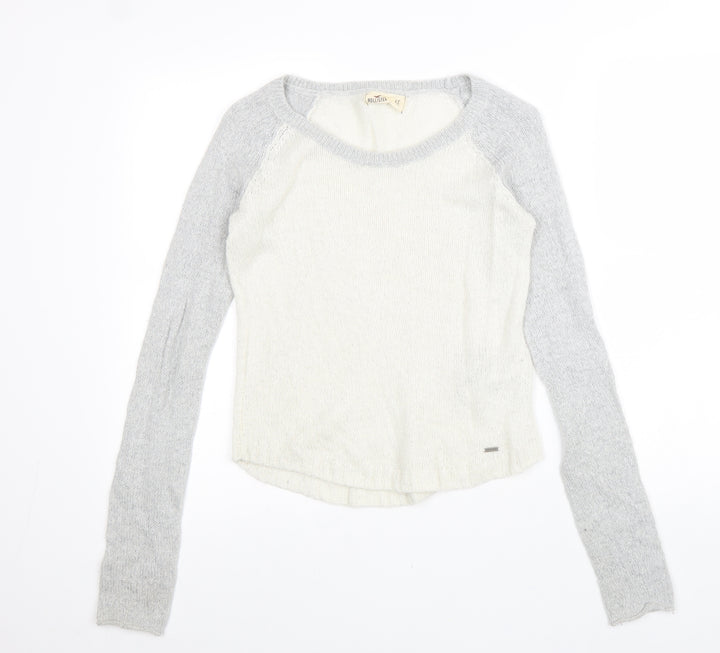 Hollister Womens White Scoop Neck Acrylic Pullover Jumper Size XS