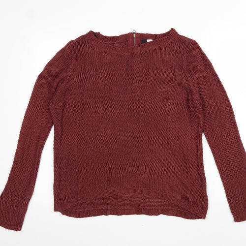 Divided Womens Red Boat Neck Acrylic Pullover Jumper Size 10