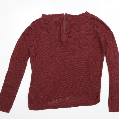 Divided Womens Red Boat Neck Acrylic Pullover Jumper Size 10