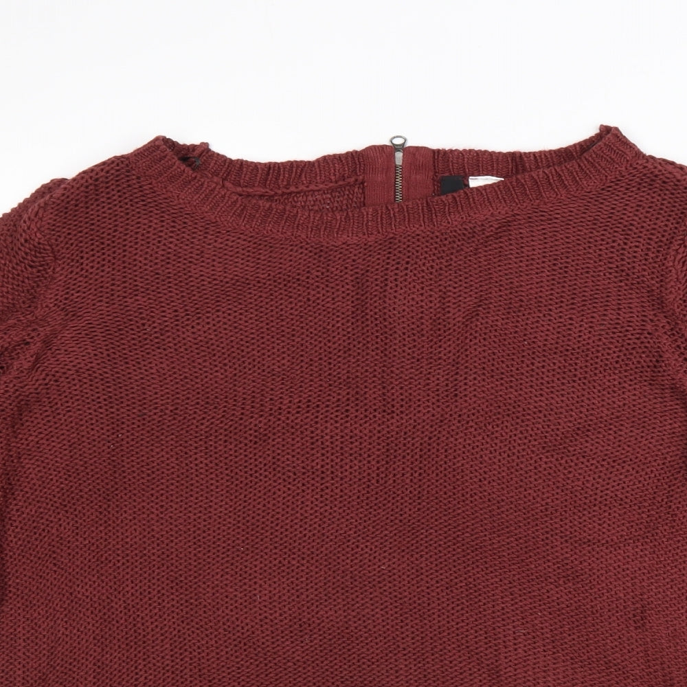Divided Womens Red Boat Neck Acrylic Pullover Jumper Size 10